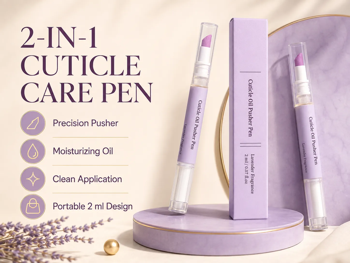2-in-1 cuticle oil pusher pen and packaging