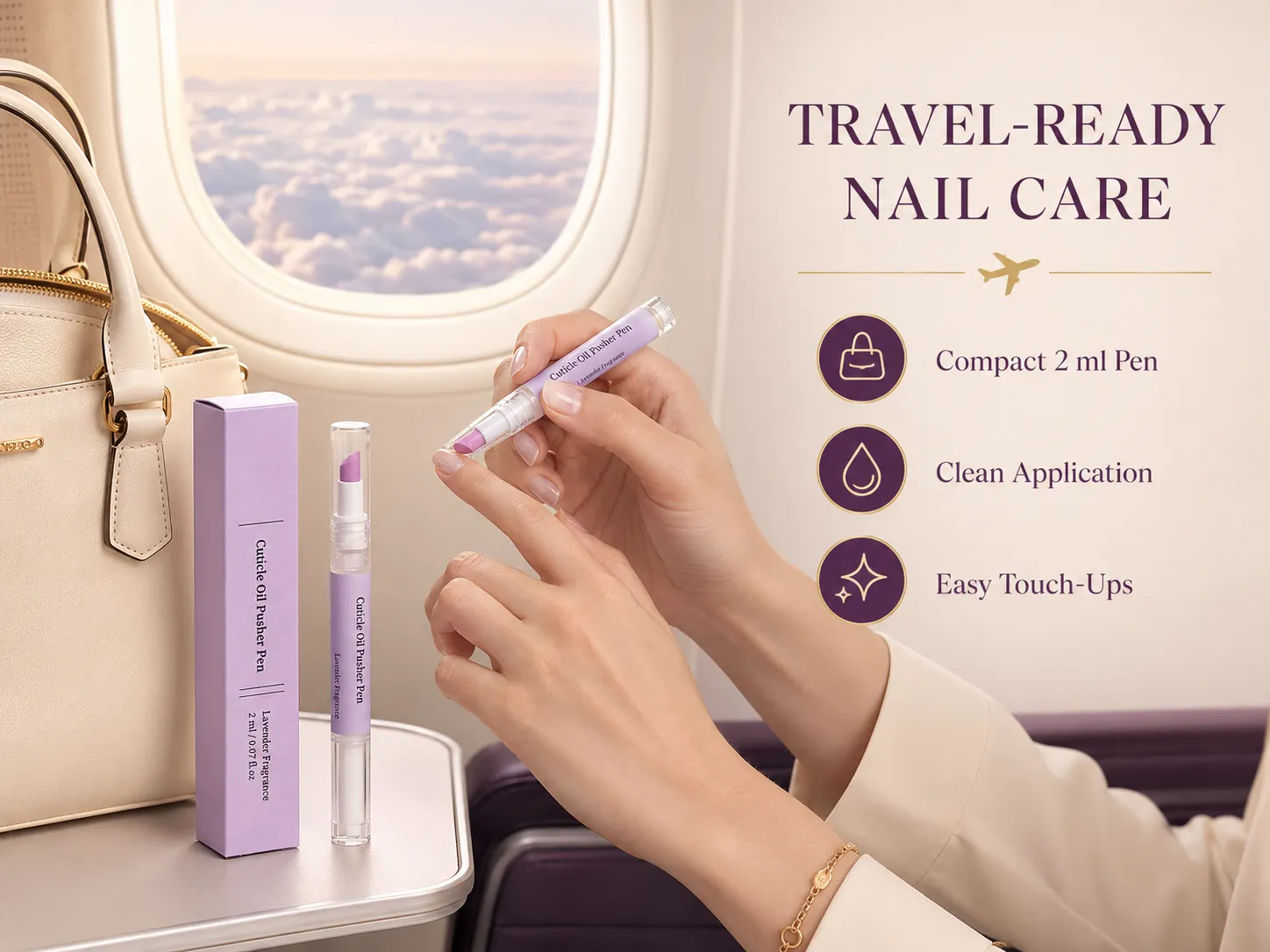 Travel-ready cuticle oil pusher pen