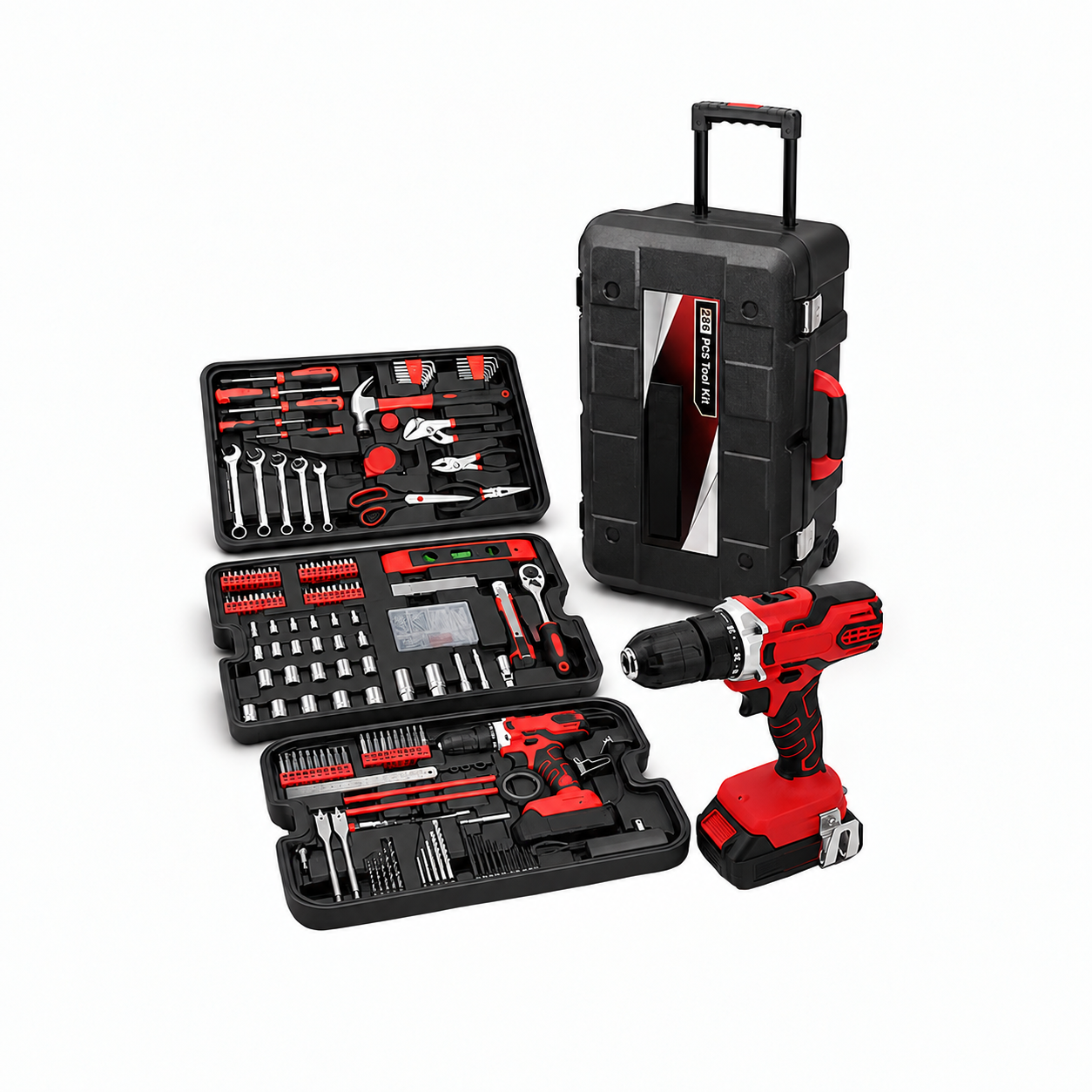 KingTool 286 PCS Home Tool Kit with Rolling Case 21V Drill
