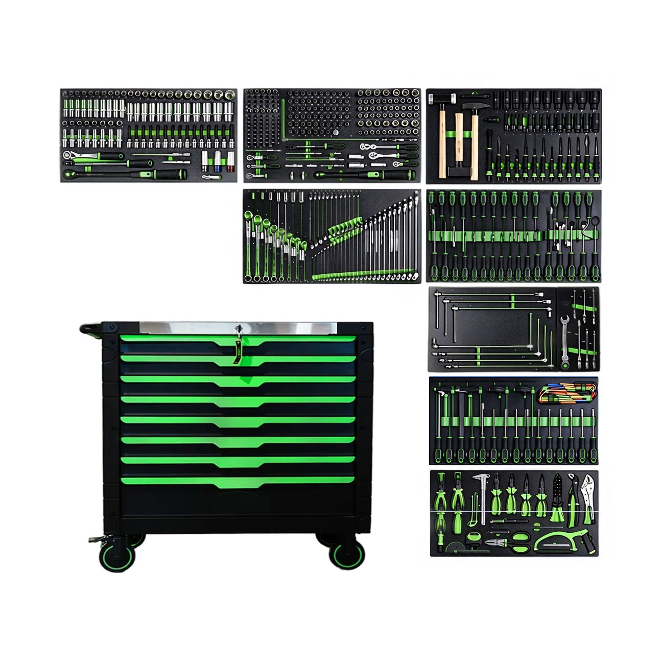 Tool trolley with tools, 8 drawers, 482 pcs, Carbon EVA