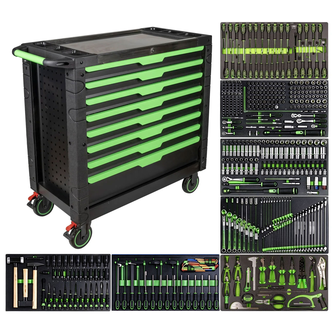 Tool trolley with tools, 8 drawers, 482 pcs, Carbon EVA