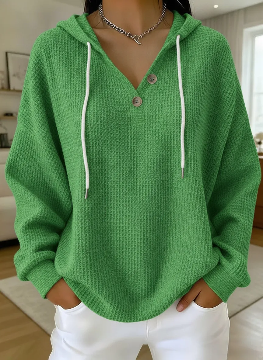 Women's Waffle Sweatshirts Textured Pullover Hoodie Sweatshirt Waffle Knit Tops