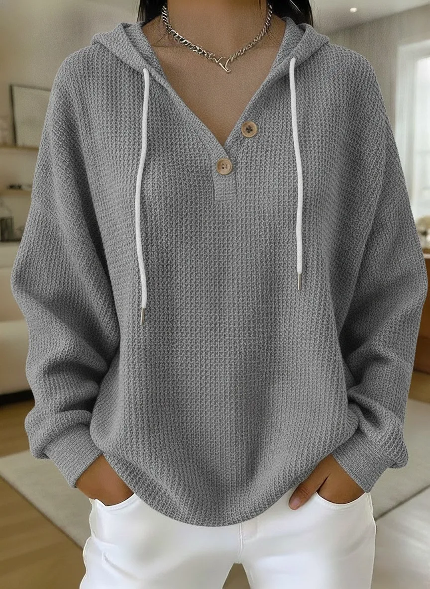 Women's Waffle Sweatshirts Textured Pullover Hoodie Sweatshirt Waffle Knit Tops