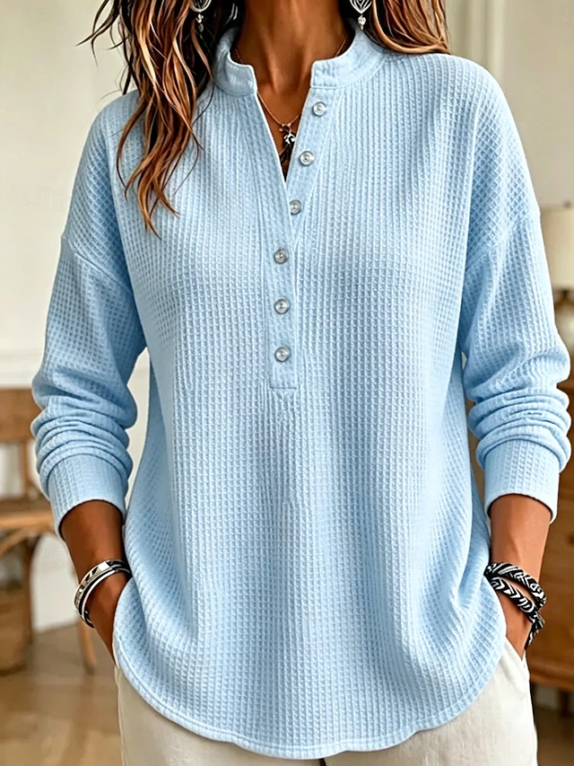 Women's Waffle Shirt Blouse Knit Shirts