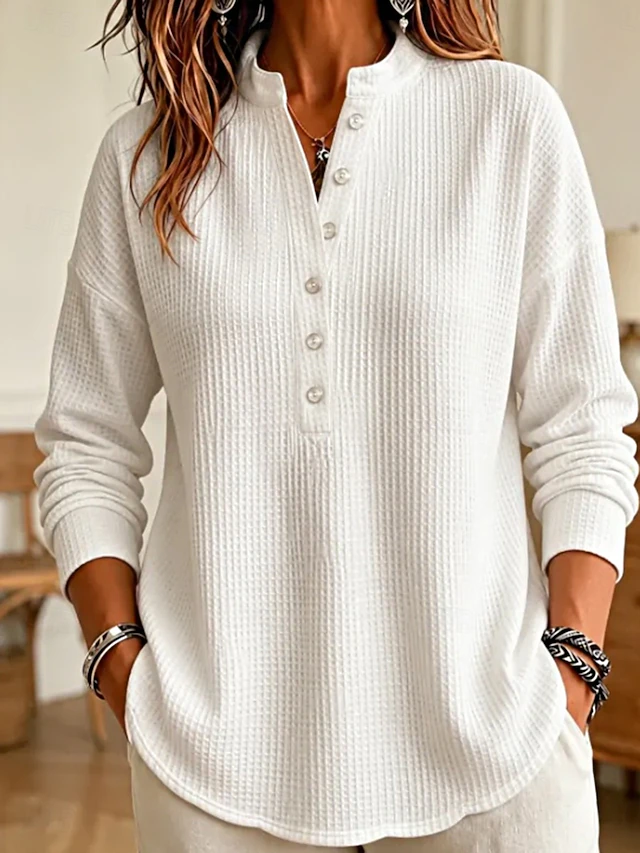 Women's Waffle Shirt Blouse Knit Shirts