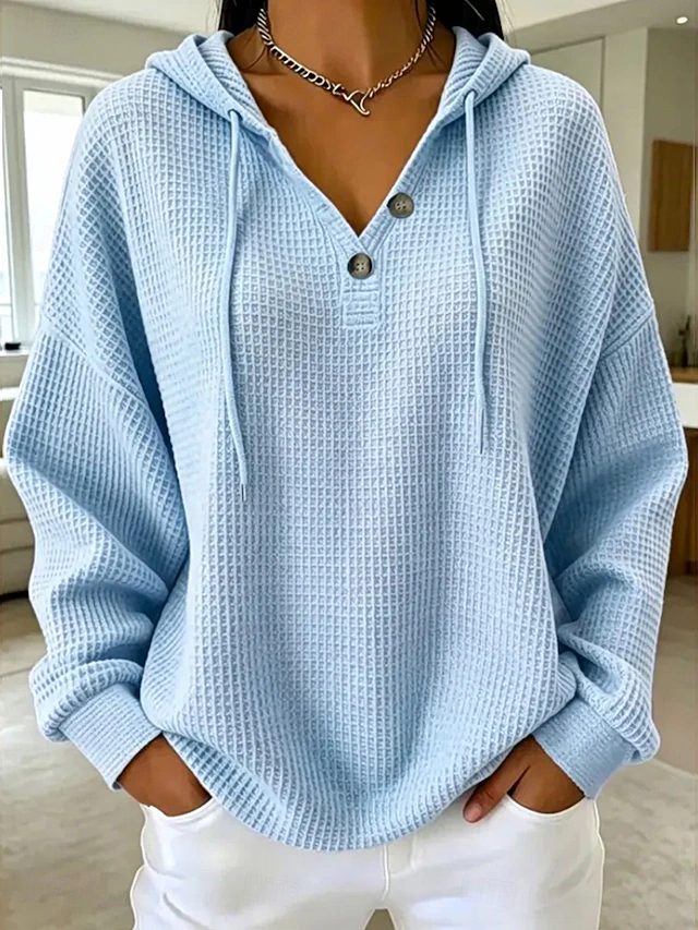 Women's Waffle Sweatshirts Textured Pullover Hoodie Sweatshirt Waffle Knit Tops