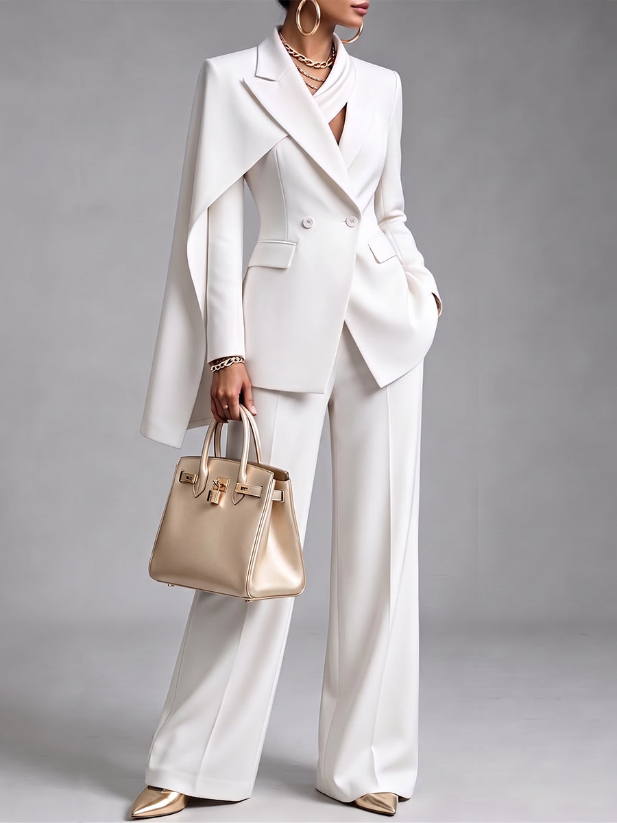 🤲LAST DAY SAVE 49% ⏰Women’s Chic 2-Piece Suit Set – Asymmetric Cape Blazer & Wide-Leg Pants