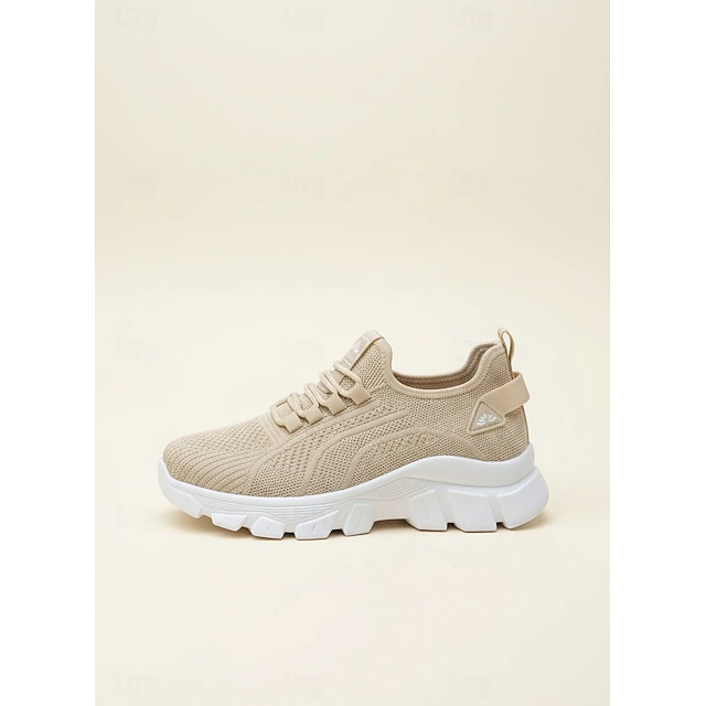Women's Khaki Breathable Walking Shoes - Lightweight Lace-Up Comfort Sneakers For Travel and Daily Wear