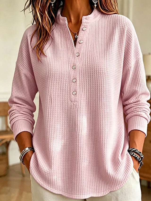 Women's Waffle Shirt Blouse Knit Shirts