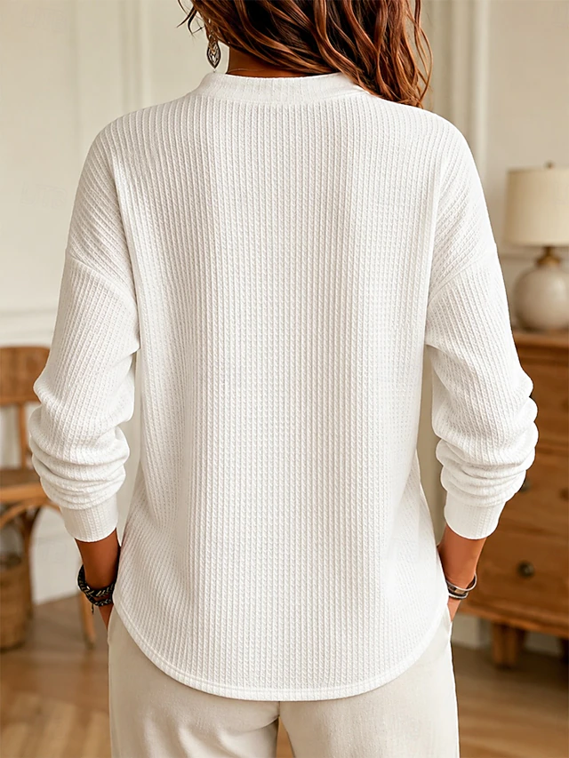 Women's Waffle Shirt Blouse Knit Shirts