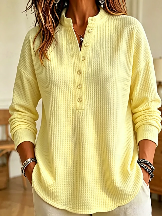 Women's Waffle Shirt Blouse Knit Shirts