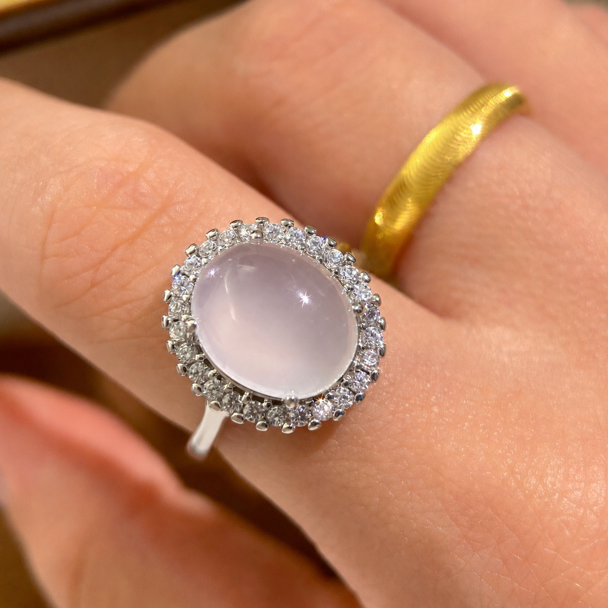 Icy Pink Jade Cabochon Ring (NJR376)