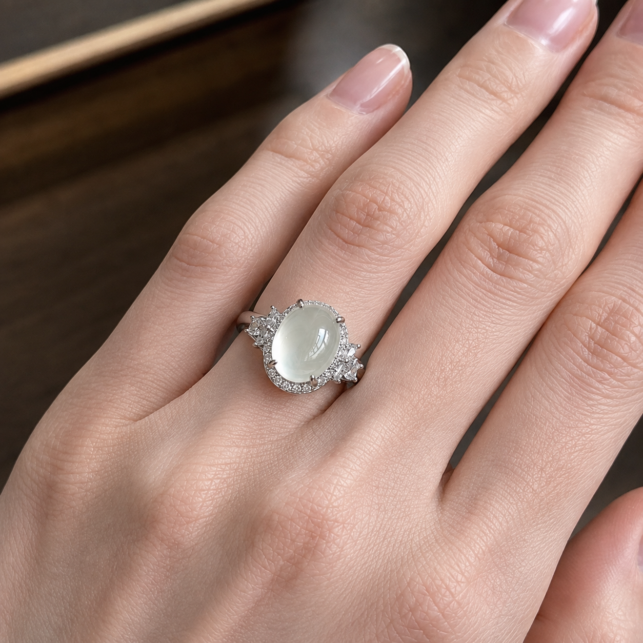 Icy Pink Jade Cabochon Ring (NJR376)