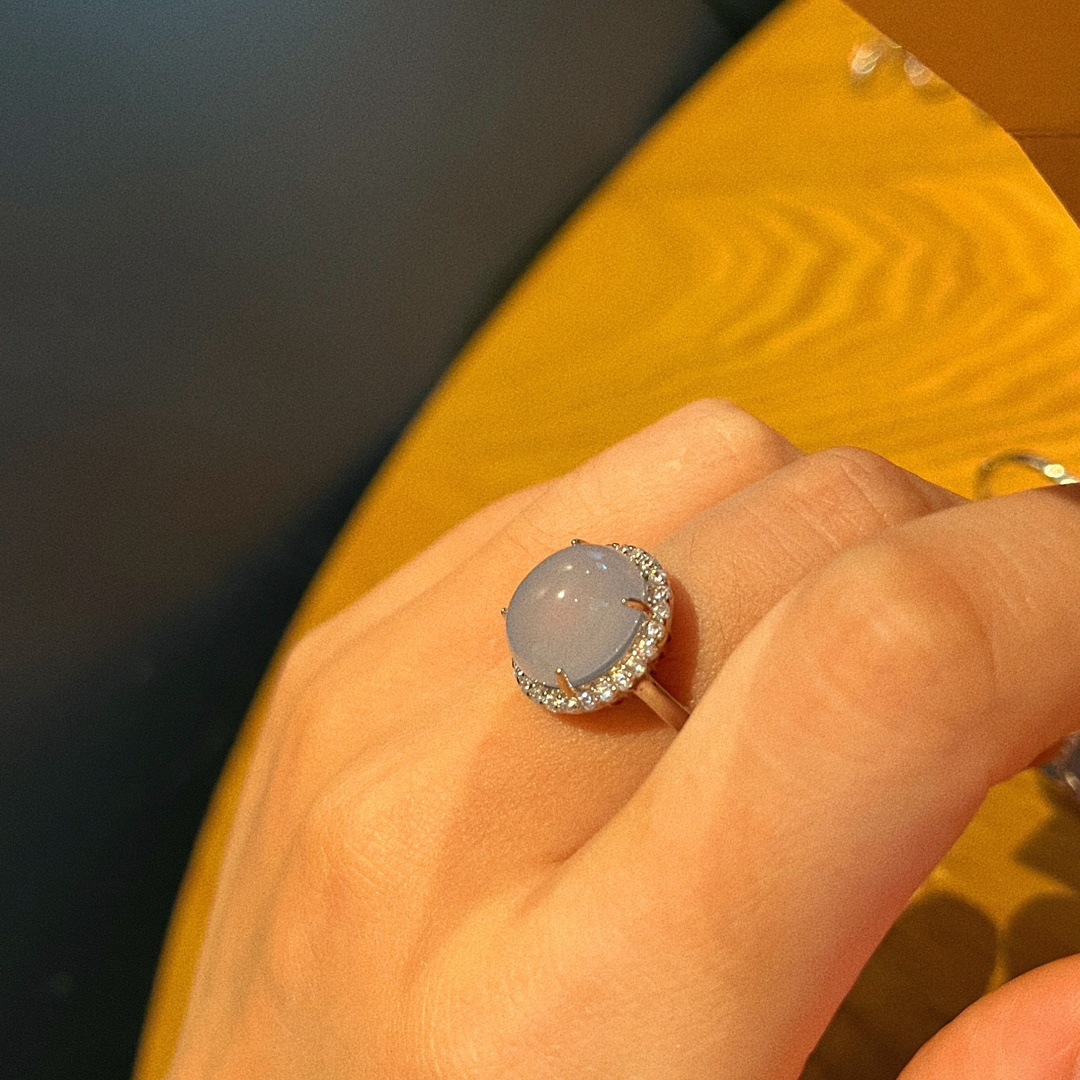 Icy Pink Jade Cabochon Ring (NJR376)