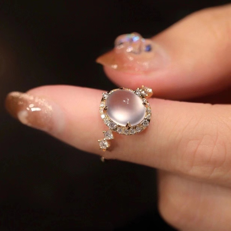 Icy Pink Jade Cabochon Ring (NJR376)