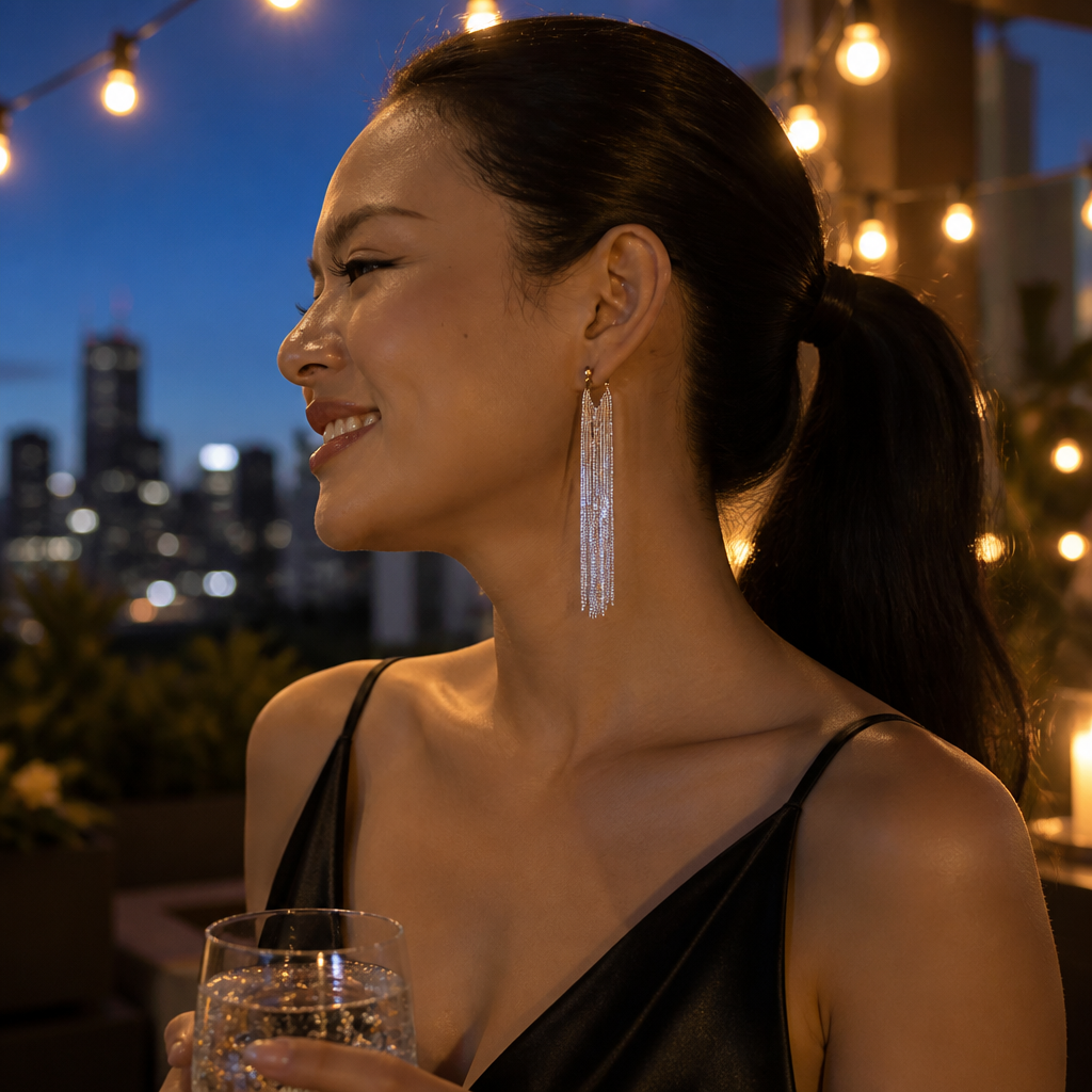 Long Silver Tassel Chain Fringe Drop Earrings – Elegant Waterfall Statement Earrings for Party & Wedding