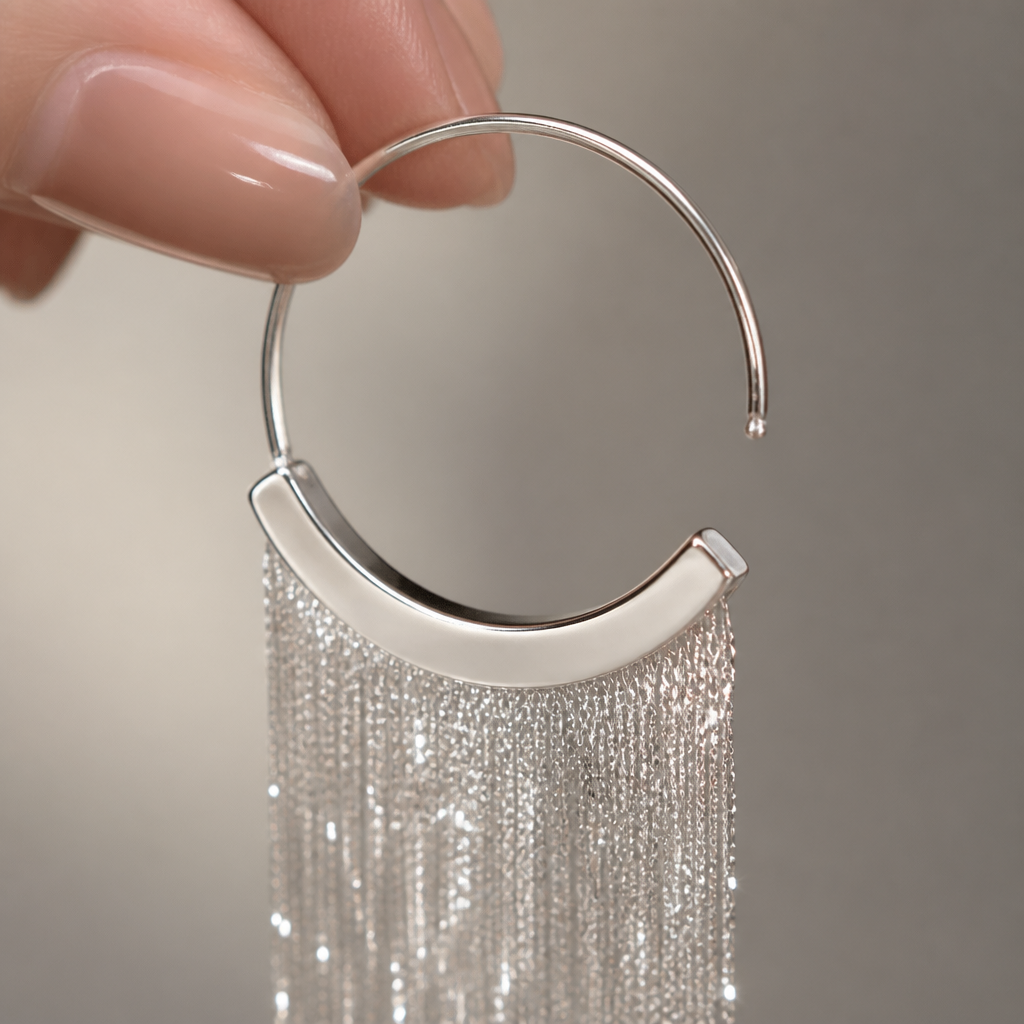 Long Silver Tassel Chain Fringe Drop Earrings – Elegant Waterfall Statement Earrings for Party & Wedding