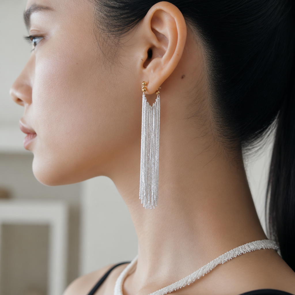 Long Silver Tassel Chain Fringe Drop Earrings – Elegant Waterfall Statement Earrings for Party & Wedding