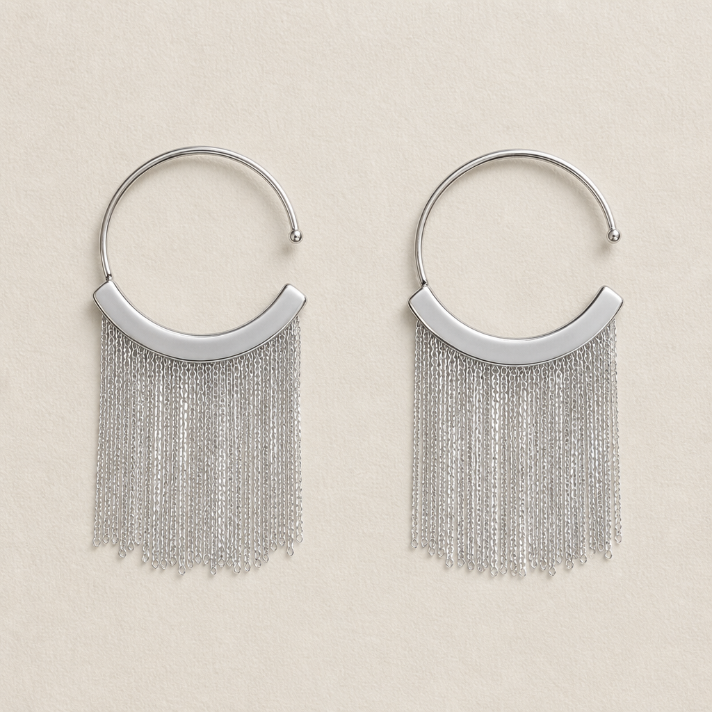 Long Silver Tassel Chain Fringe Drop Earrings – Elegant Waterfall Statement Earrings for Party & Wedding