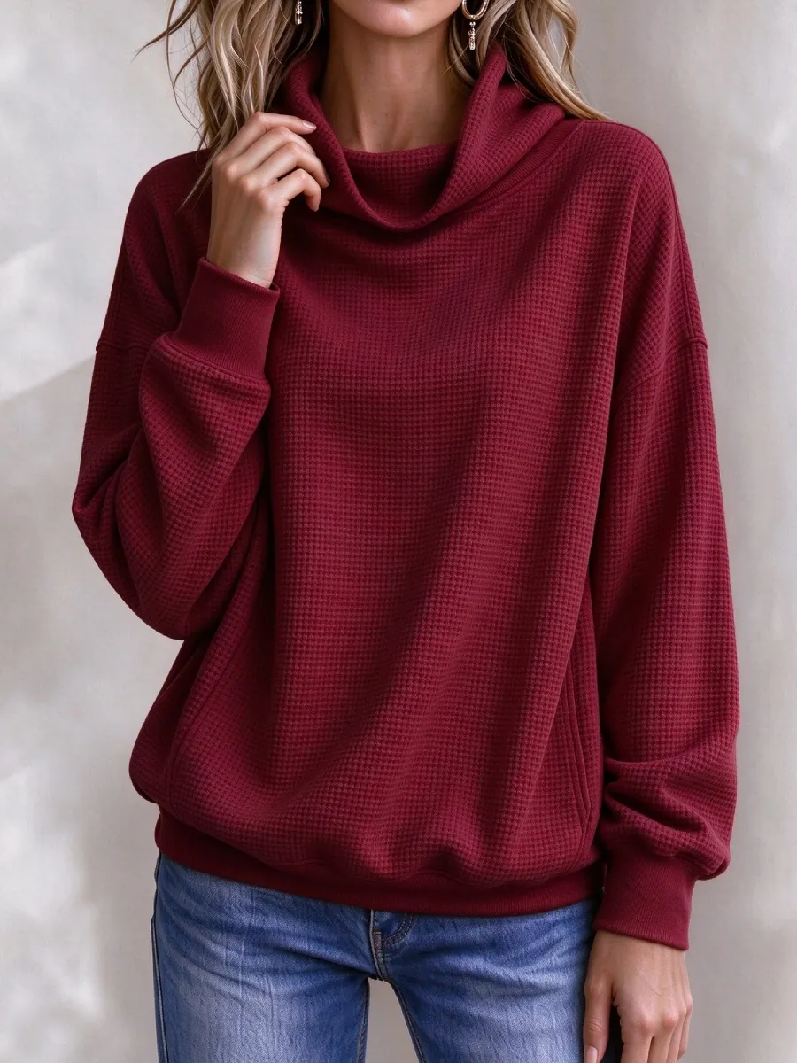 Neu eingetroffen 🔥 Lässiges Damen-Sweatshirt mit Waffelstrick und Rollkragen