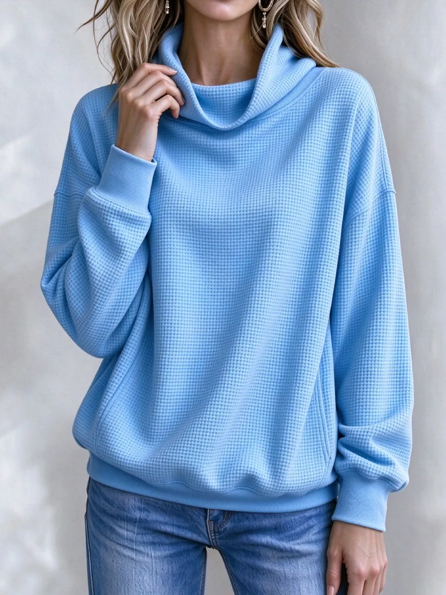 Neu eingetroffen 🔥 Lässiges Damen-Sweatshirt mit Waffelstrick und Rollkragen