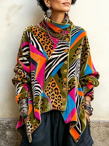🤲LAST DAY SAVE 49% 🐆Purple Velvet Floral Rose Top – Asymmetrical Button & Cowl Neck