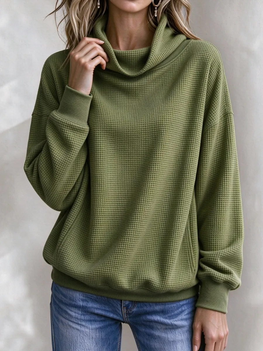 Neu eingetroffen 🔥 Lässiges Damen-Sweatshirt mit Waffelstrick und Rollkragen