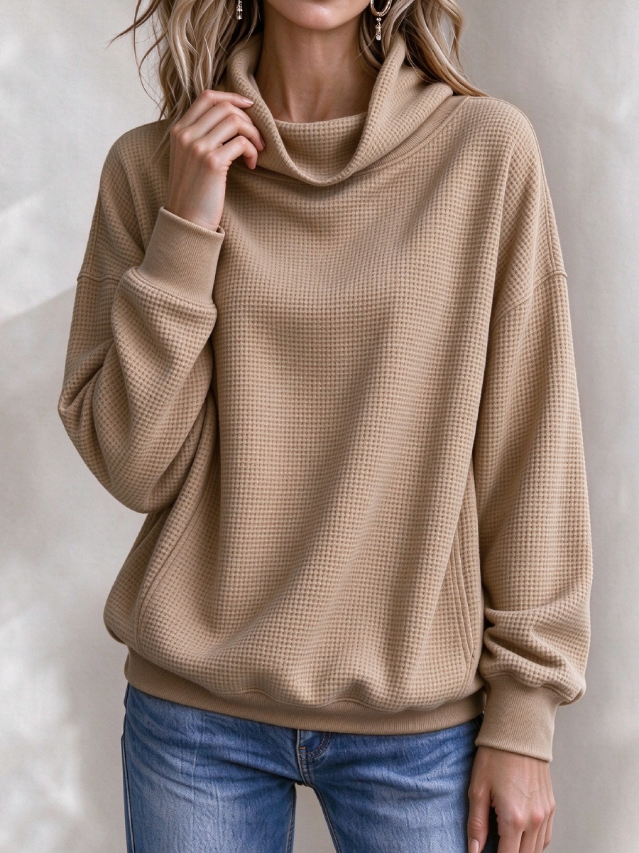 Neu eingetroffen 🔥 Lässiges Damen-Sweatshirt mit Waffelstrick und Rollkragen