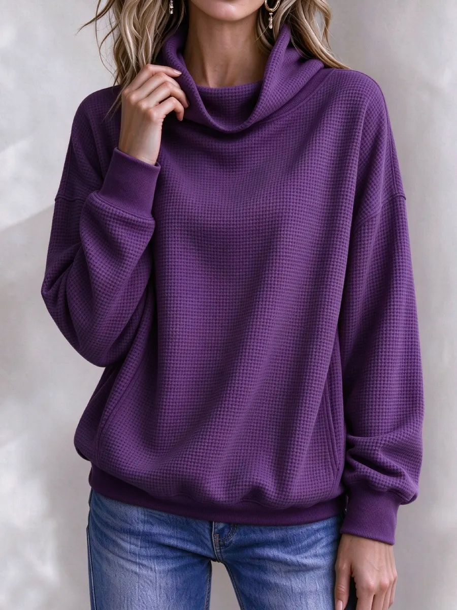 Neu eingetroffen 🔥 Lässiges Damen-Sweatshirt mit Waffelstrick und Rollkragen