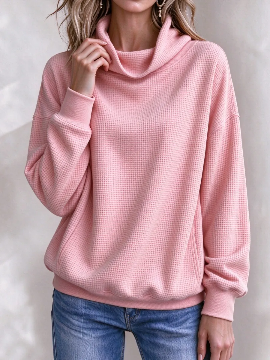Neu eingetroffen 🔥 Lässiges Damen-Sweatshirt mit Waffelstrick und Rollkragen