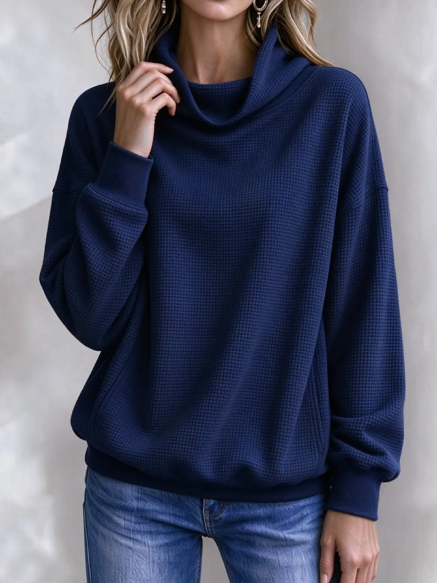 Neu eingetroffen 🔥 Lässiges Damen-Sweatshirt mit Waffelstrick und Rollkragen