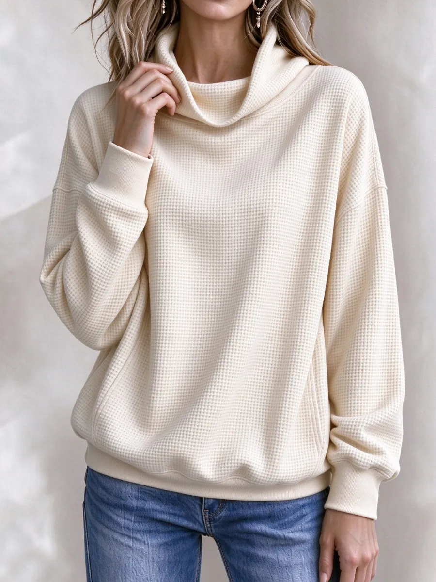 Neu eingetroffen 🔥 Lässiges Damen-Sweatshirt mit Waffelstrick und Rollkragen