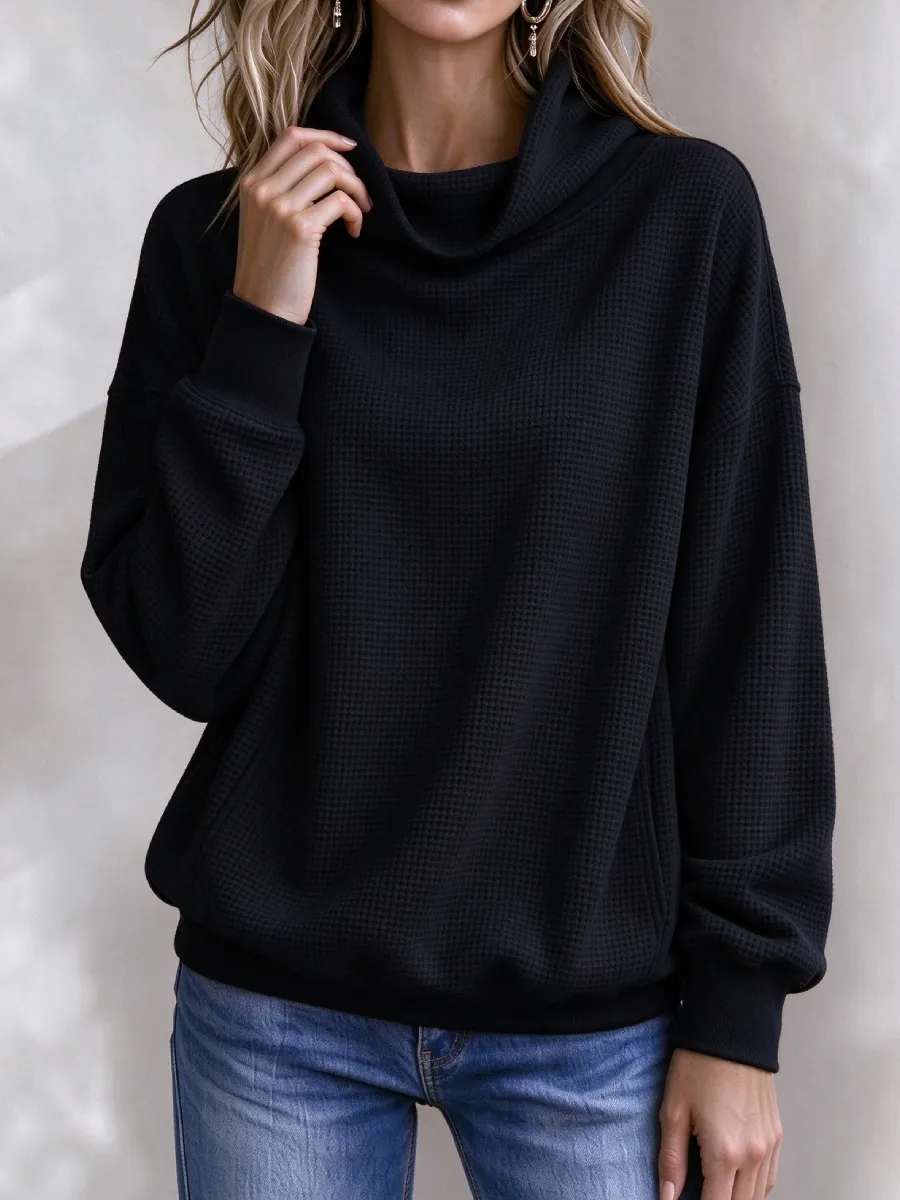 Neu eingetroffen 🔥 Lässiges Damen-Sweatshirt mit Waffelstrick und Rollkragen