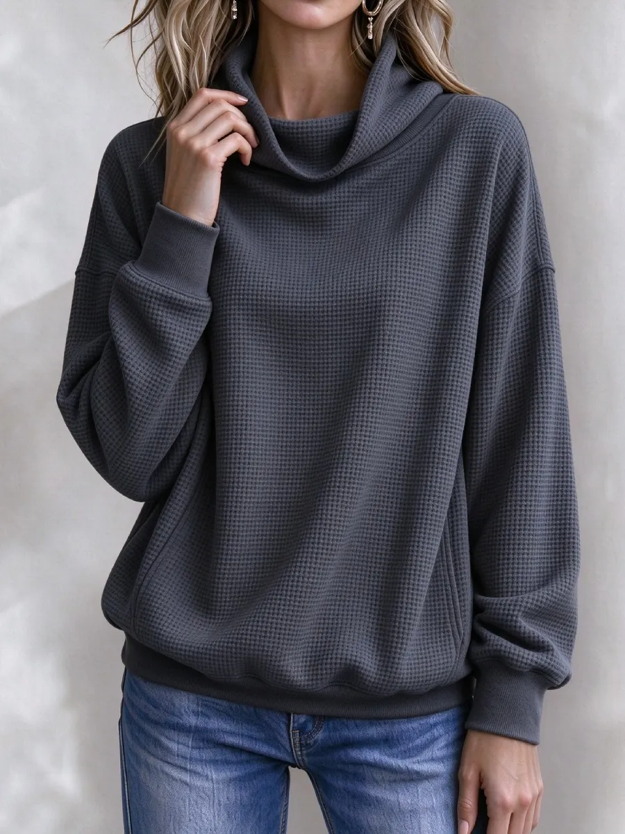 Neu eingetroffen 🔥 Lässiges Damen-Sweatshirt mit Waffelstrick und Rollkragen