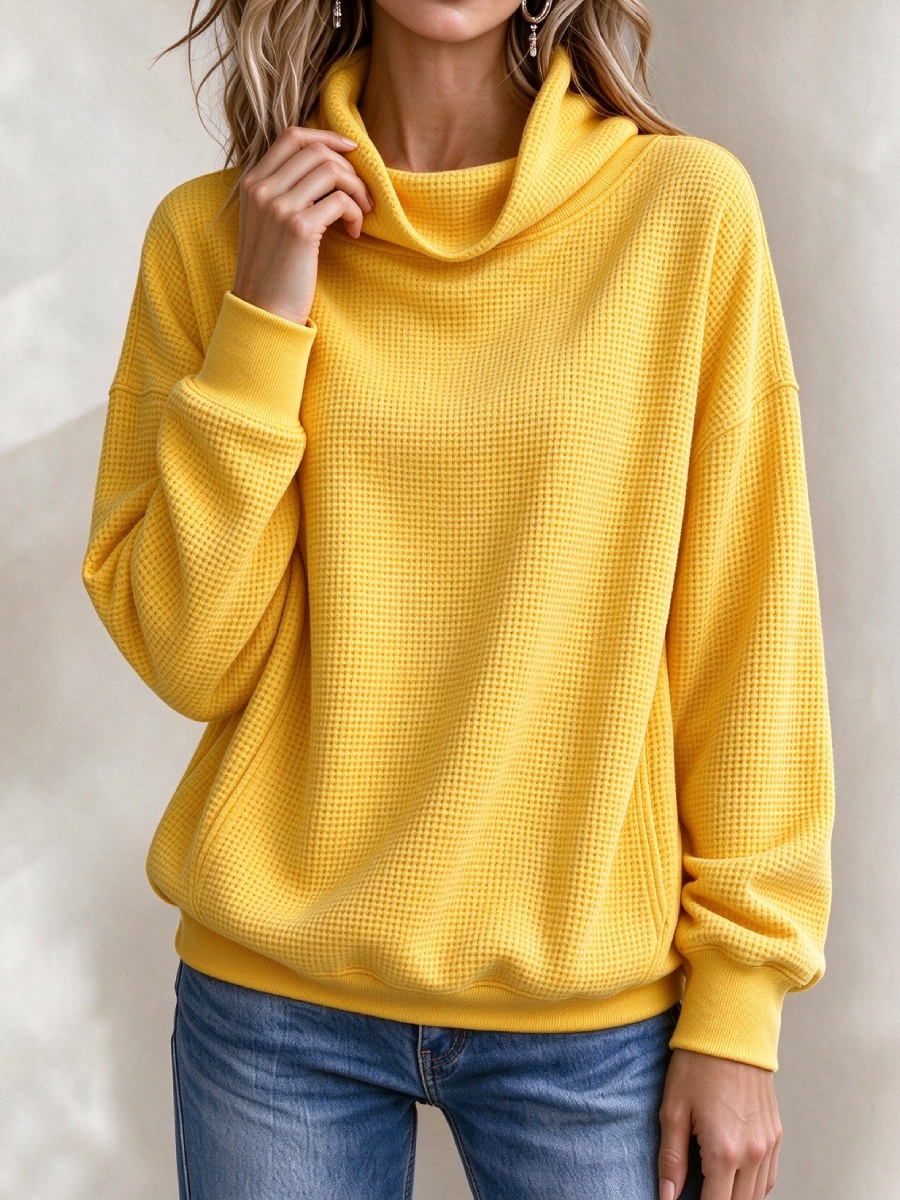 Neu eingetroffen 🔥 Lässiges Damen-Sweatshirt mit Waffelstrick und Rollkragen