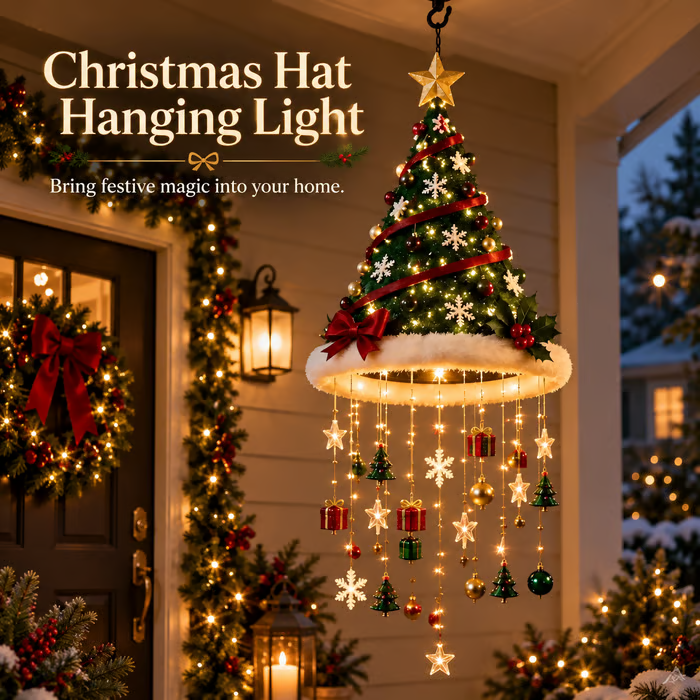 🎄 Christmas Hat Hanging Light with Light Effect