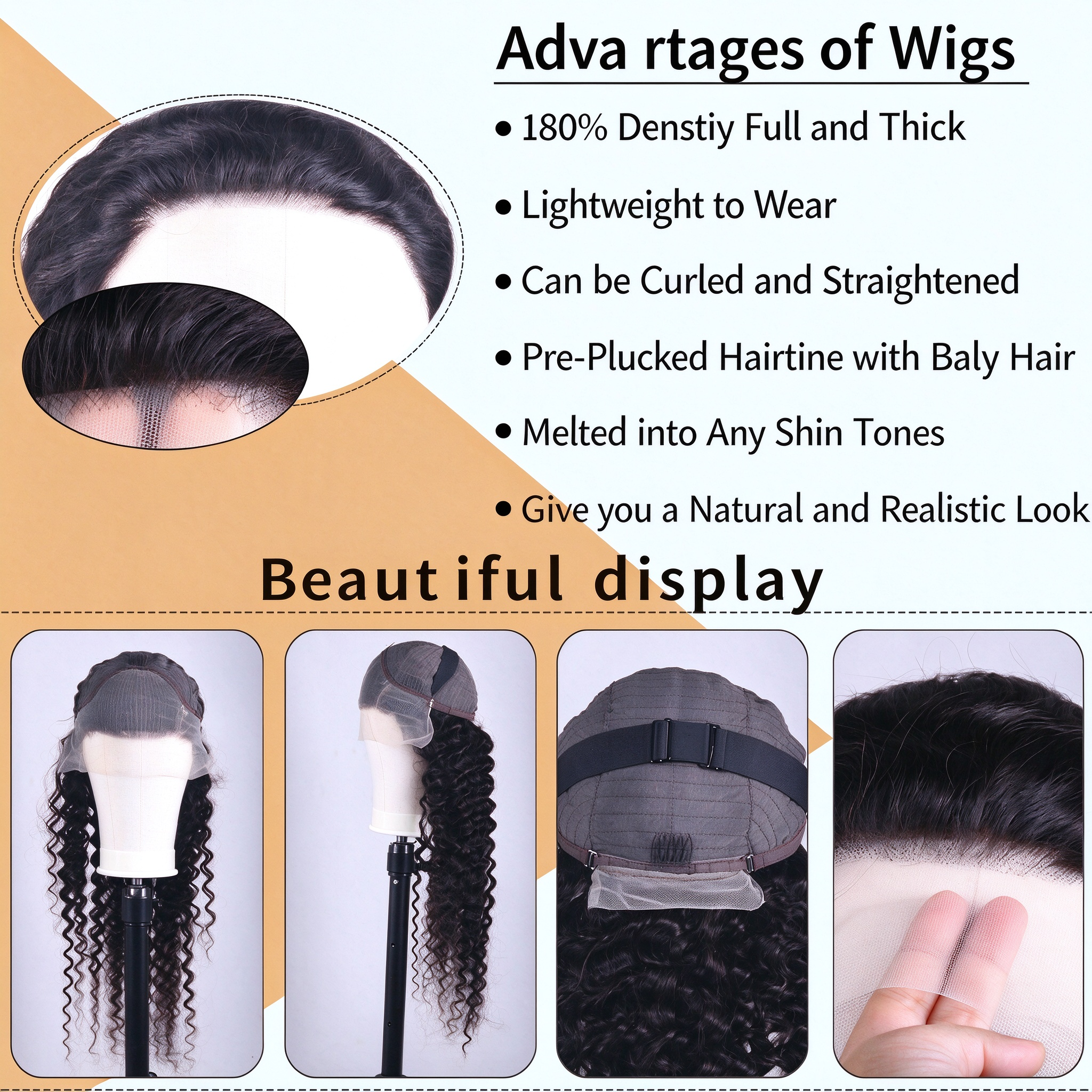 Wholesale 13x4 HD Transparent Lace Front Wigs 100% Unprocessed Virgin Human Hair Deep Curly Long Wigs Pre Plucked Natural Hairline Natural Black Bulk Supply for Black Women