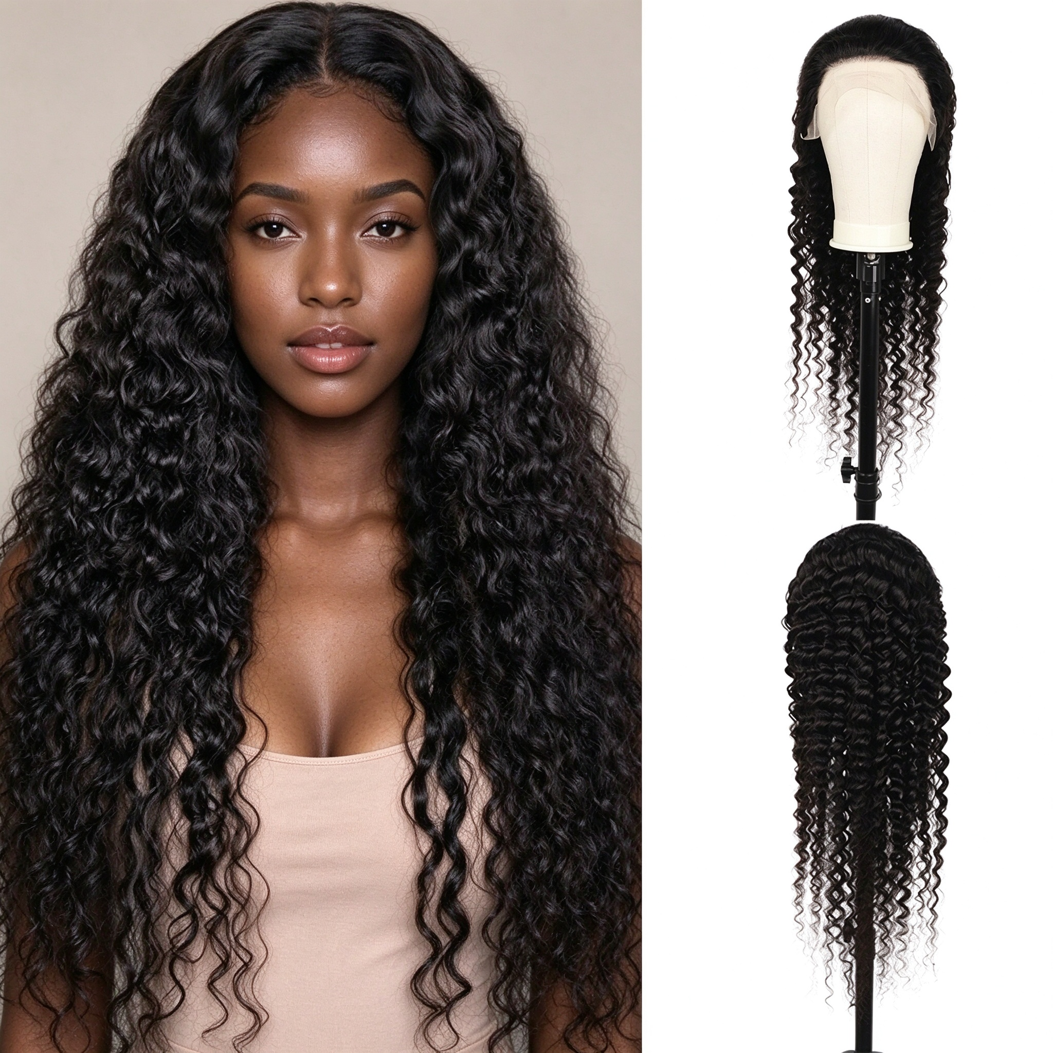 Wholesale 13x4 HD Transparent Lace Front Wigs 100% Unprocessed Virgin Human Hair Deep Curly Long Wigs Pre Plucked Natural Hairline Natural Black Bulk Supply for Black Women