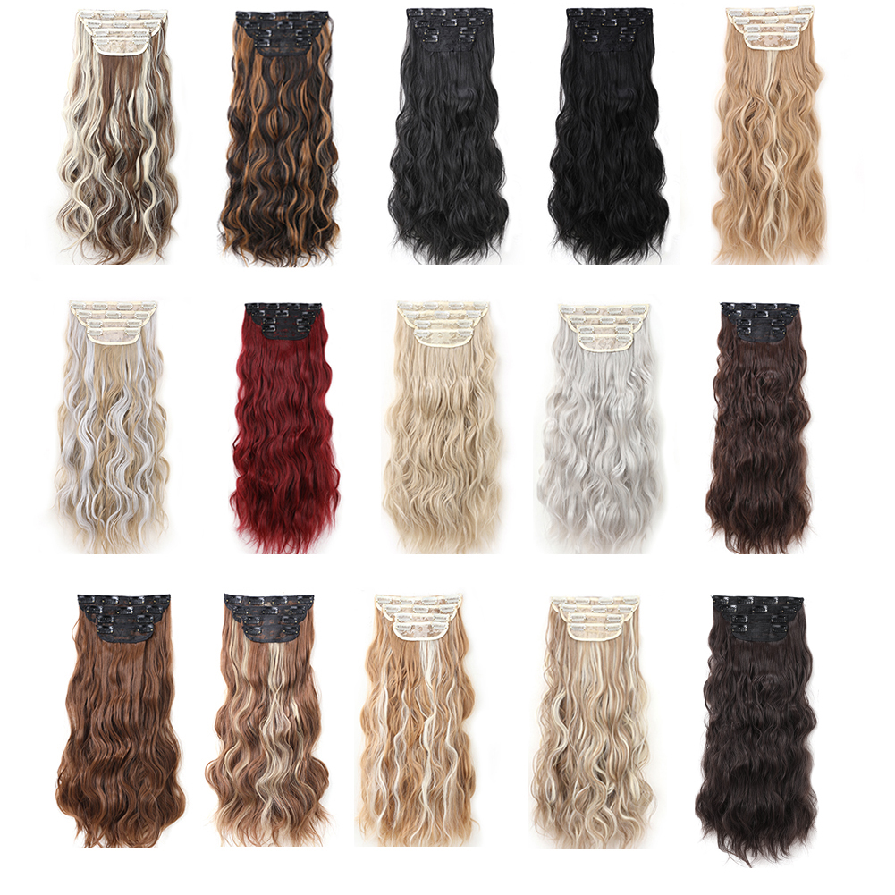 Wholesale & Custom 4PCS Big Wave Clip in Hair Extensions, Synthetic Wavy Clip-on Hair Extensions 3 Sizes