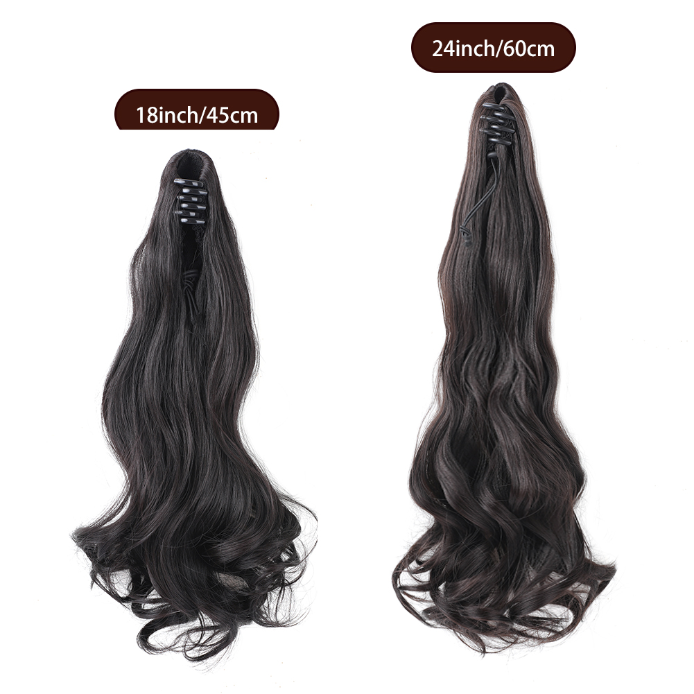 Wholesale & Custom Claw Clip Ponytail Hair Extensions, 18/24 Inch Synthetic Wavy Ponytail Hairpiece