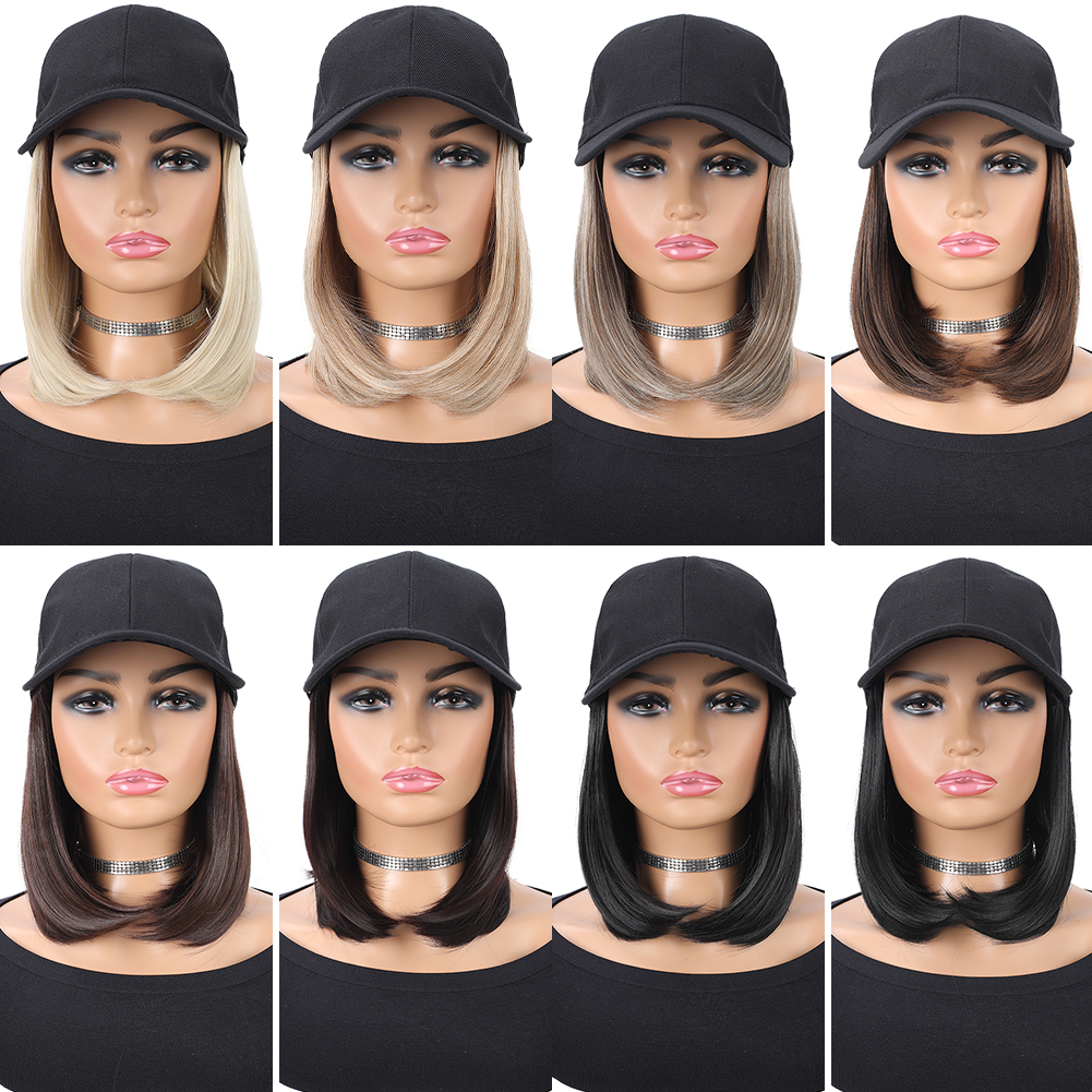 Wholesale & Custom Baseball Cap Bob Wig, Synthetic Short Straight All-in-One Hat Hairpiece