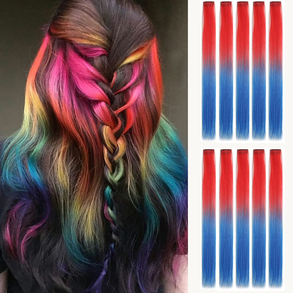Wholesale & Custom 18 Inch Colored Clip in Hair Extensions, 1PCS Straight Synthetic Hair Streaks with BB Clips