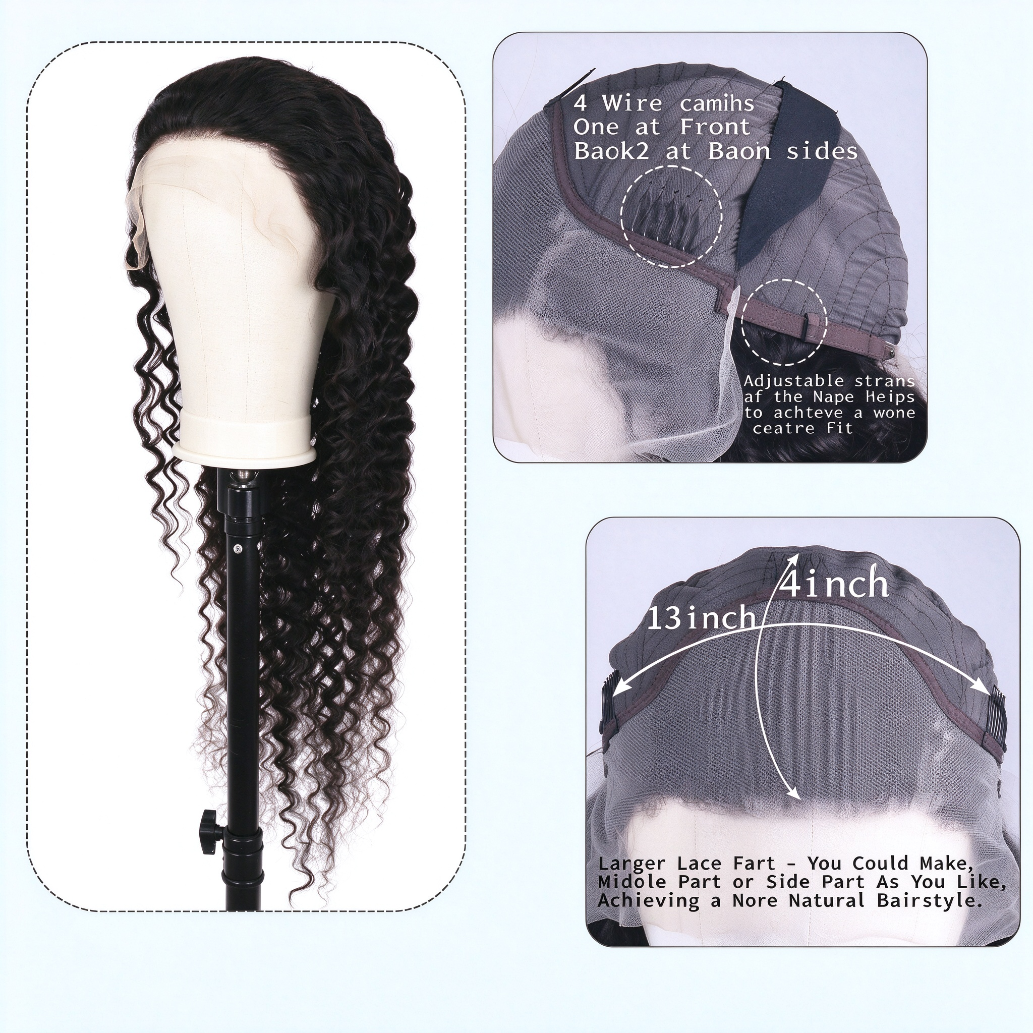 Wholesale 13x4 HD Transparent Lace Front Wigs 100% Unprocessed Virgin Human Hair Deep Curly Long Wigs Pre Plucked Natural Hairline Natural Black Bulk Supply for Black Women