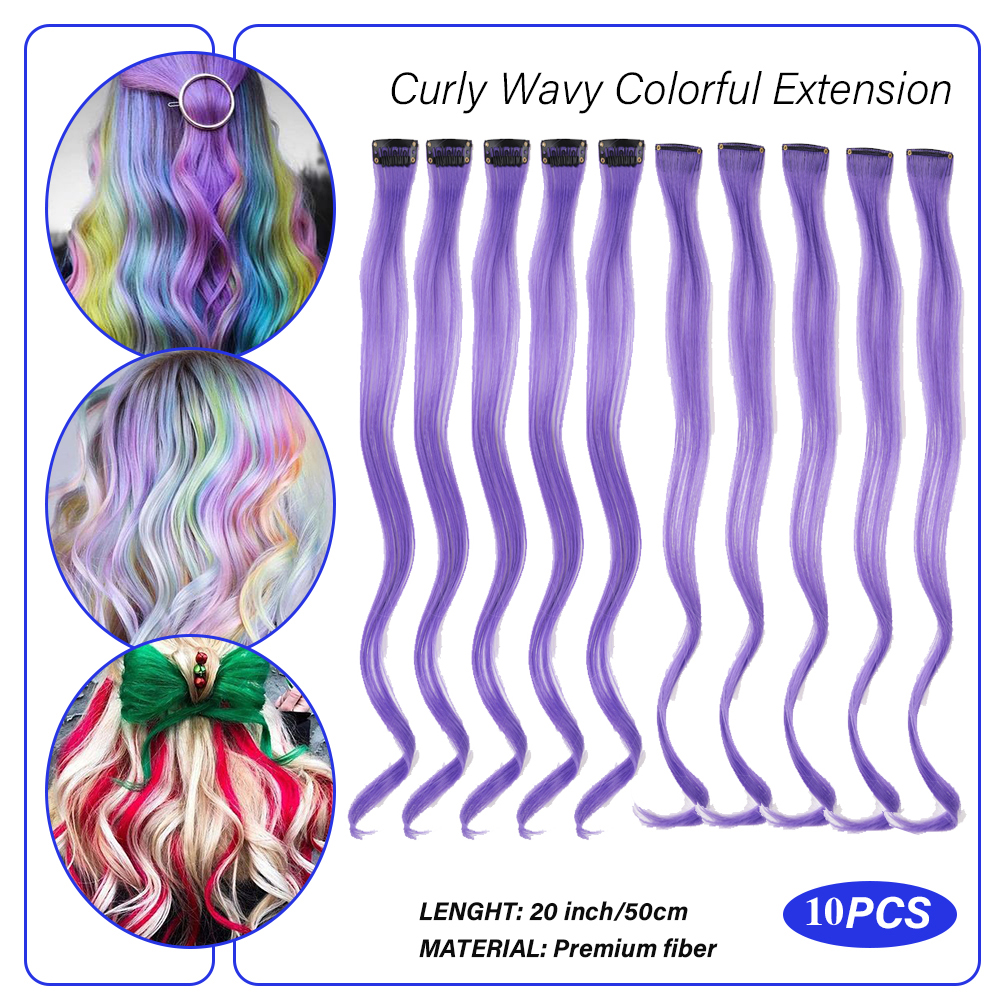 Wholesale & Custom Curly Wavy Colored Clip in Hair Extensions, 20 Inch  Premium Synthetic Wavy Highlight Hair Pieces