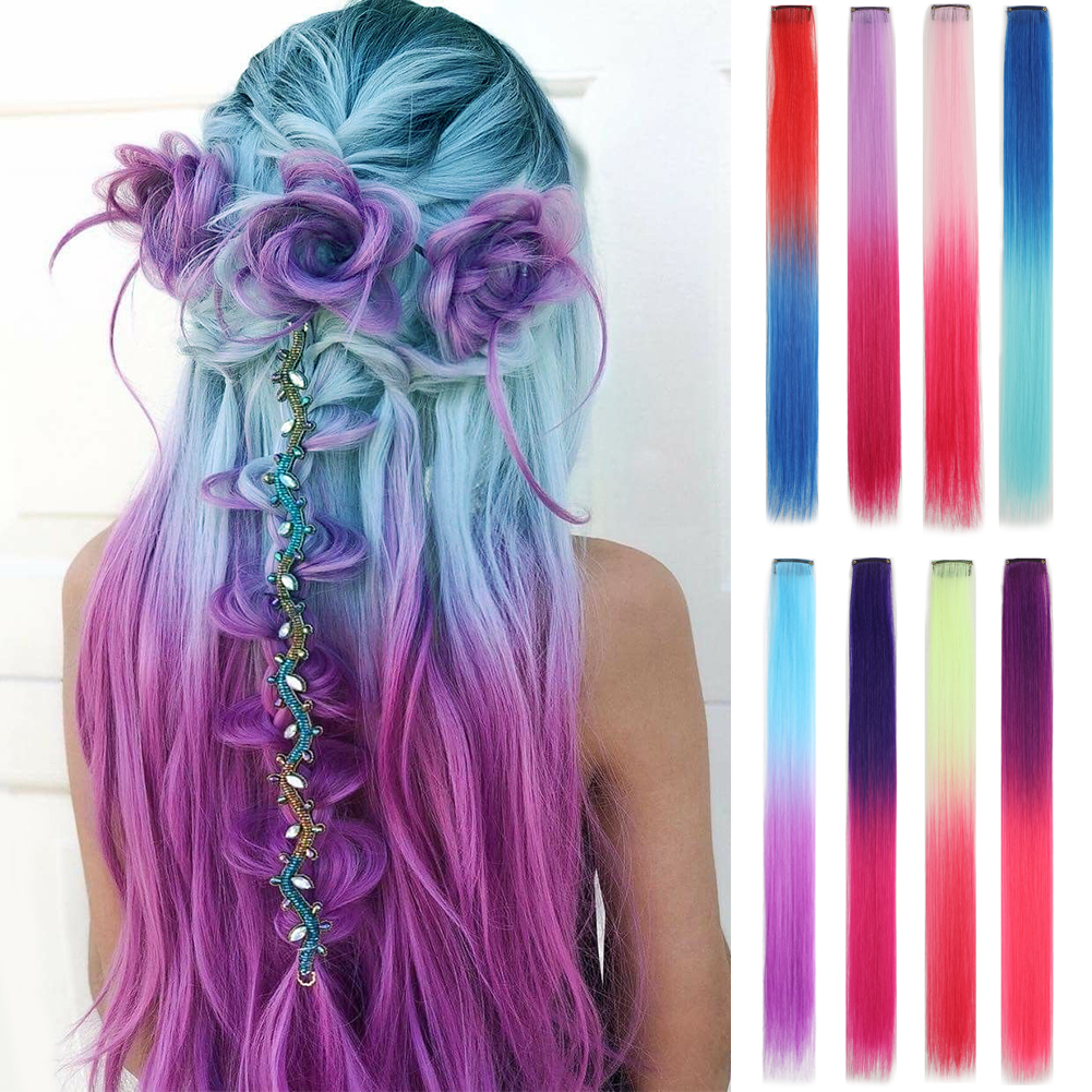 Wholesale & Custom 18 Inch Colored Clip in Hair Extensions, 1PCS Straight Synthetic Hair Streaks with BB Clips