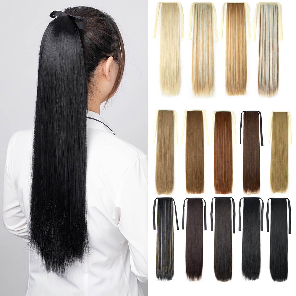 Wholesale & Custom 24 Inch Straight Drawstring Ponytail, Silky Synthetic Long Ponytail Hair Extension