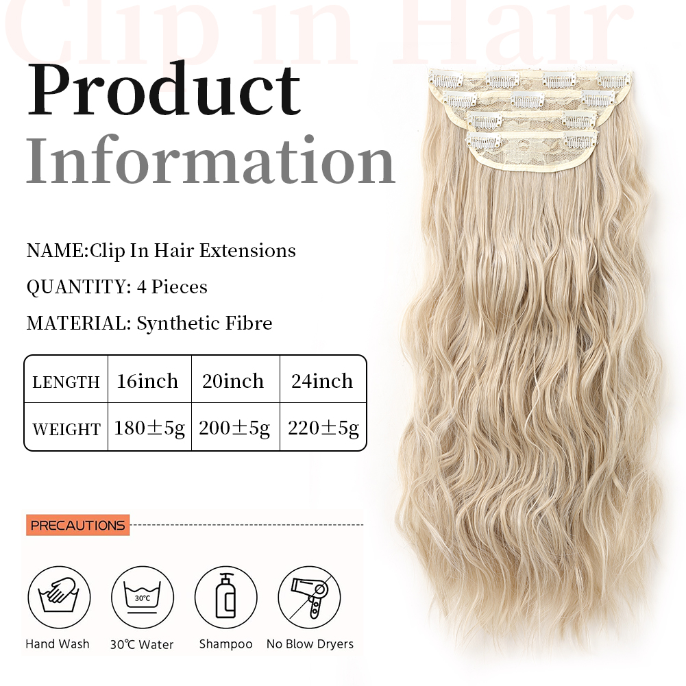 Wholesale & Custom 4PCS Wavy Clip in Hair Extensions, Premium Synthetic Clip-on Hair Extensions with Breathable Lace Base