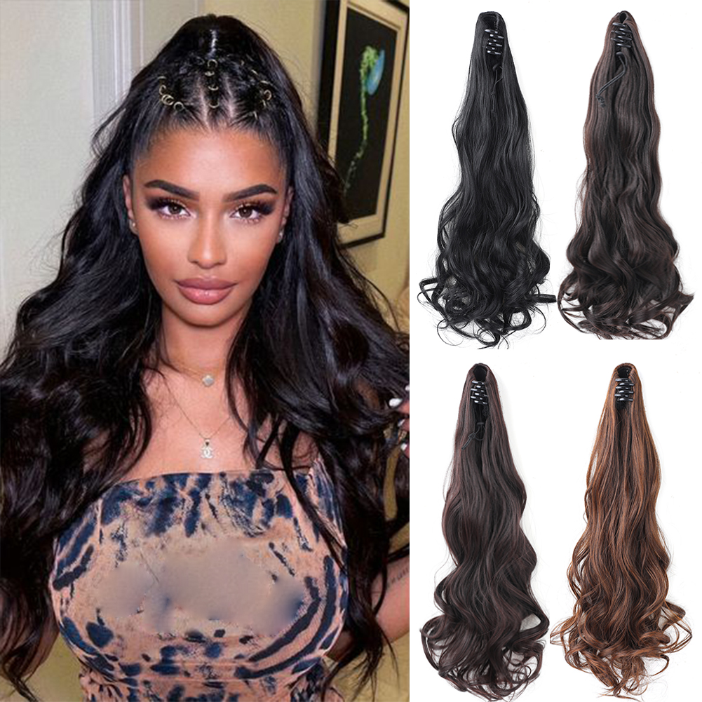 Wholesale & Custom Claw Clip Ponytail Hair Extensions, 18/24 Inch Synthetic Wavy Ponytail Hairpiece