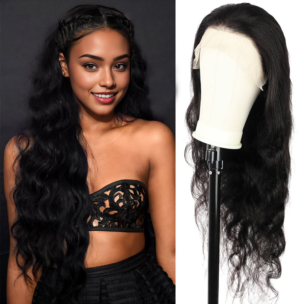Wholesale & Custom 13×4 Lace Front Body Wave Wig 100% Human Hair Natural Black Long Wigs