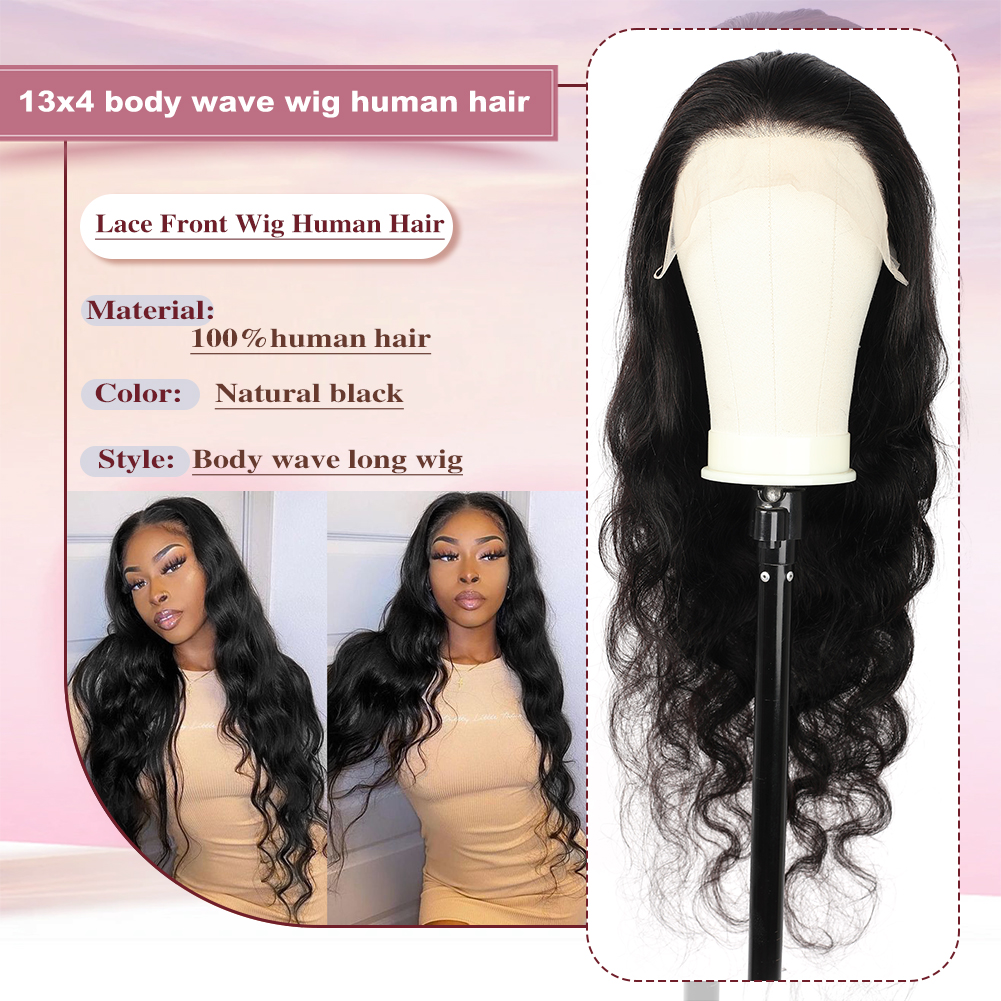 Wholesale & Custom 13×4 Lace Front Body Wave Wig 100% Human Hair Natural Black Long Wigs